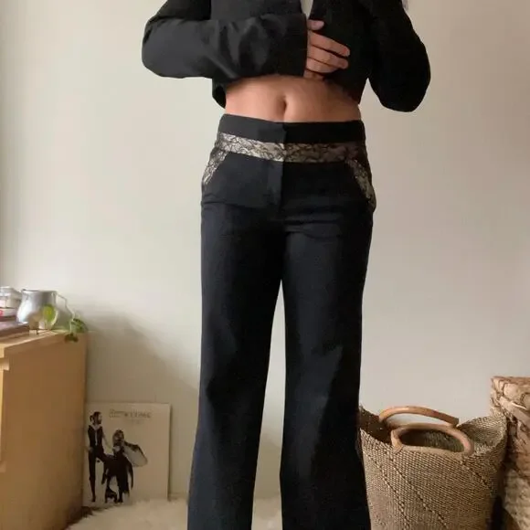 DEADSTOCK Vintage Y2K Diane Von Furstenberg Malcolm PantLow Rise Wool Silk Lace - Picture 10 of 13